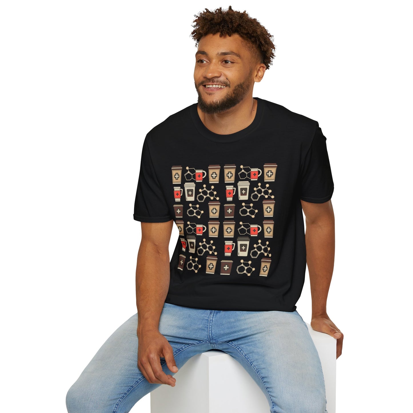 Caffeine Molecule Coffee Pattern - Coffee Chemistry Beverage T-shirt