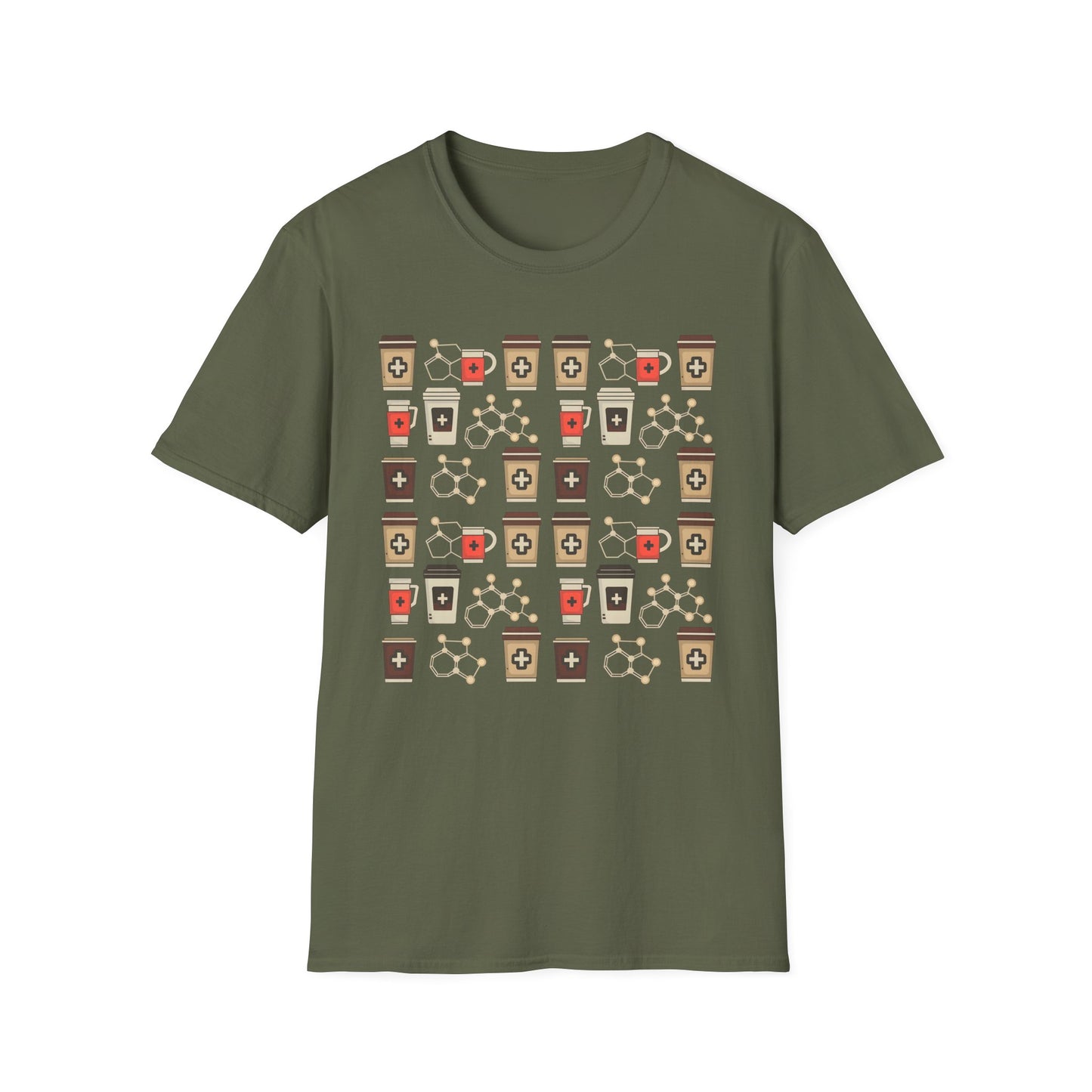 Caffeine Molecule Coffee Pattern - Coffee Chemistry Beverage T-shirt