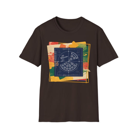 Blueprint Pizza Love - Abstract Geometric Art Food T-shirt