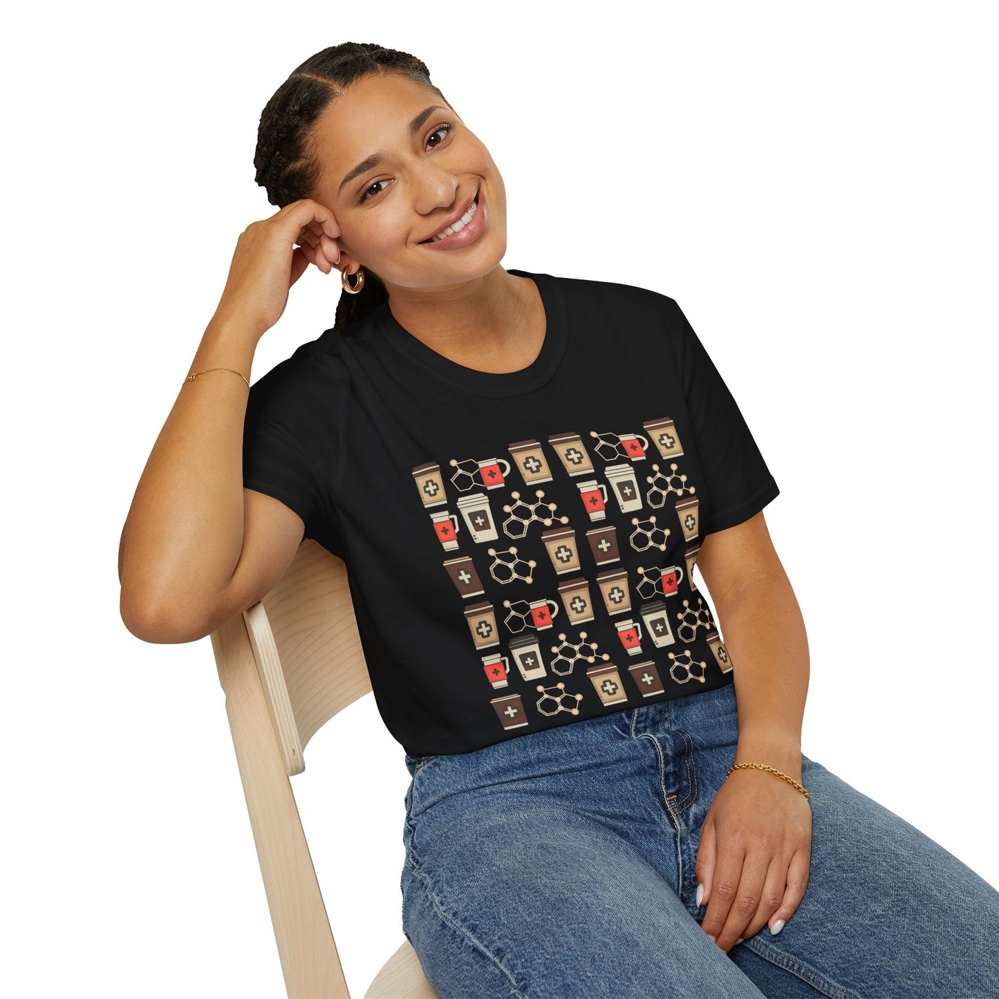 Caffeine Molecule Coffee Pattern - Coffee Chemistry Beverage T-shirt