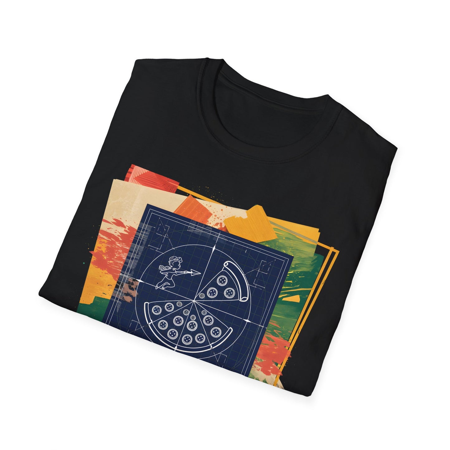 Blueprint Pizza Love - Abstract Geometric Art Food T-shirt