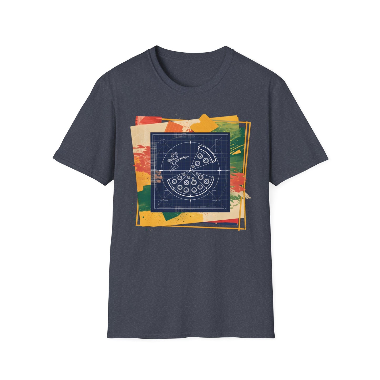 Blueprint Pizza Love - Abstract Geometric Art Food T-shirt