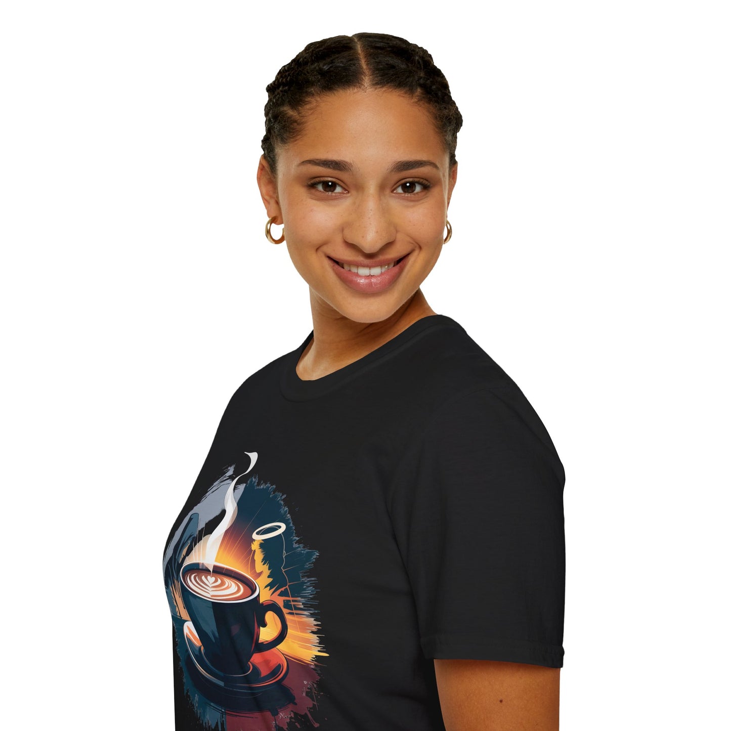 Duality of Coffee - Artistic Angel and Demon Beverage T-shirt