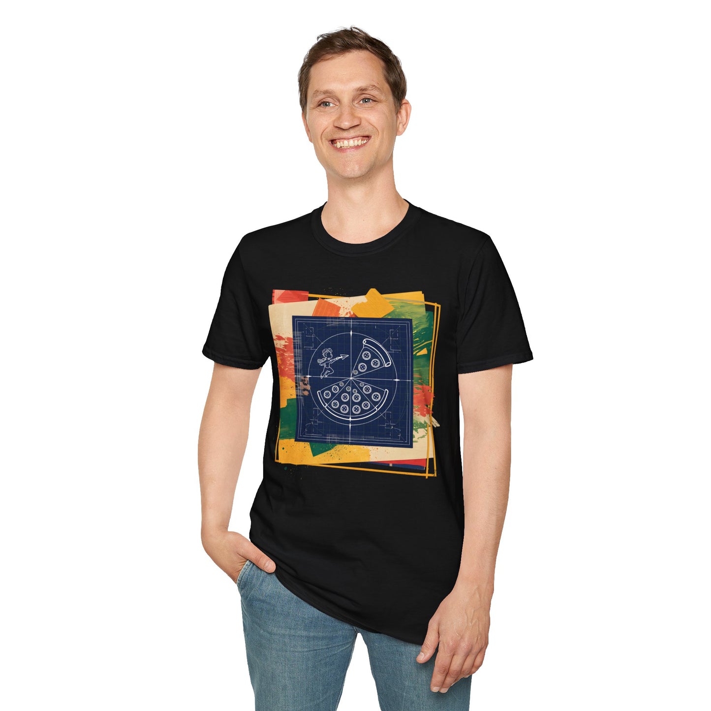 Blueprint Pizza Love - Abstract Geometric Art Food T-shirt