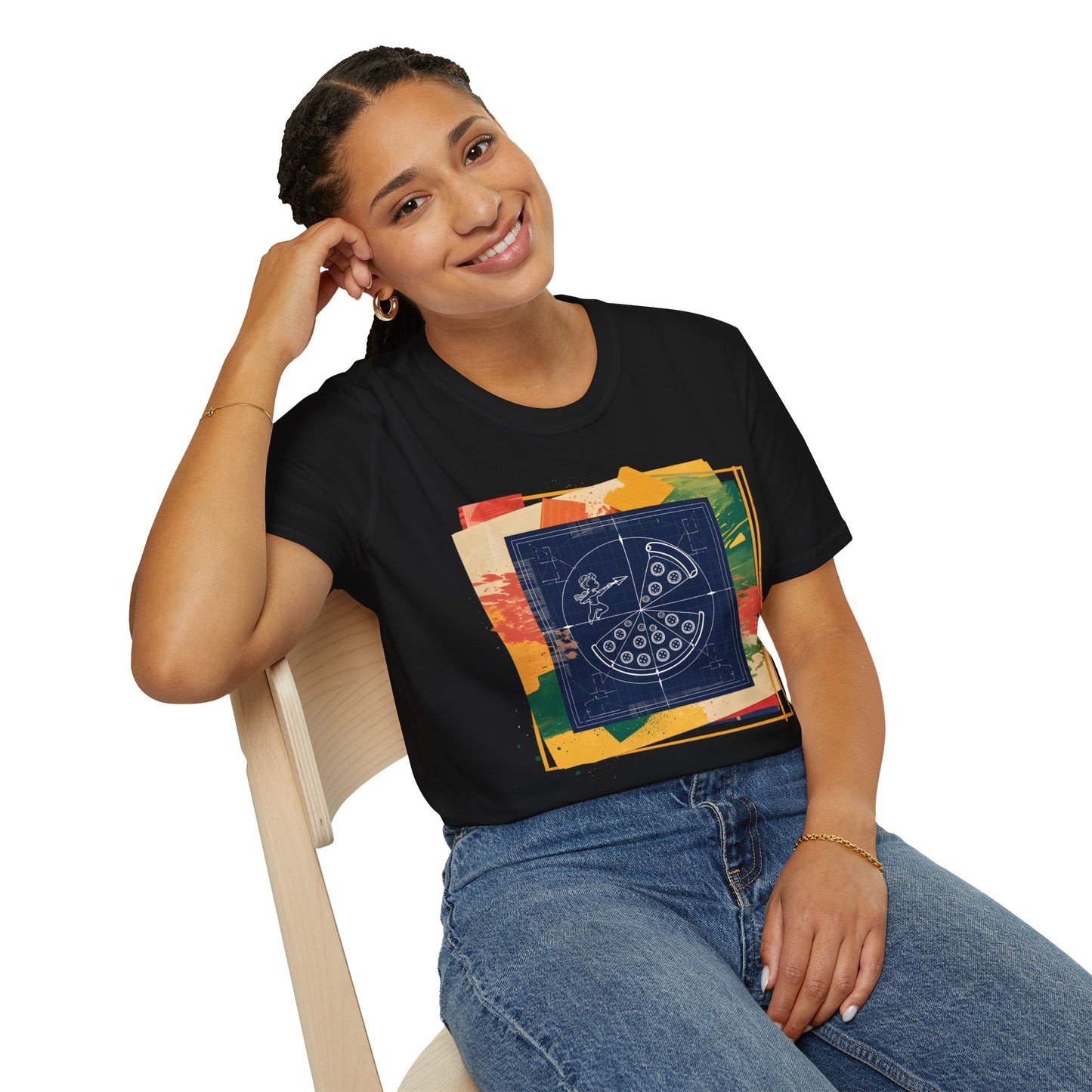 Blueprint Pizza Love - Abstract Geometric Art Food T-shirt