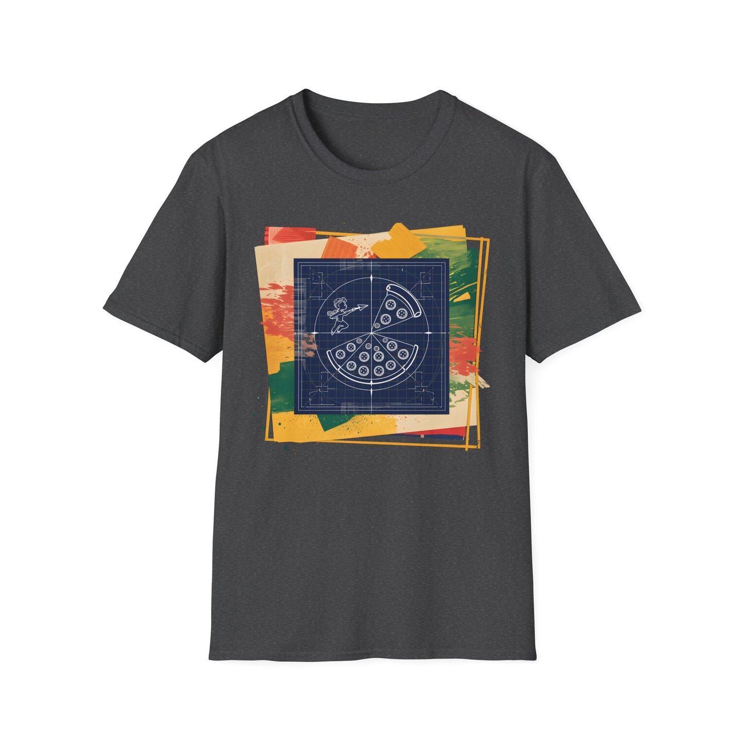 Blueprint Pizza Love - Abstract Geometric Art Food T-shirt