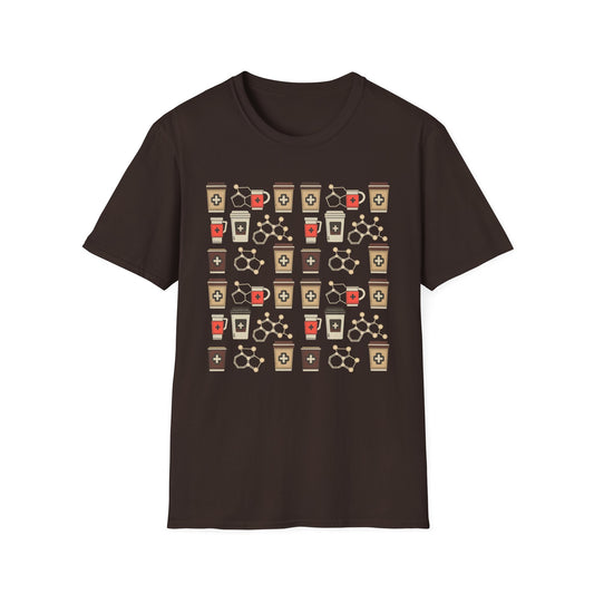 Caffeine Molecule Coffee Pattern - Coffee Chemistry Beverage T-shirt
