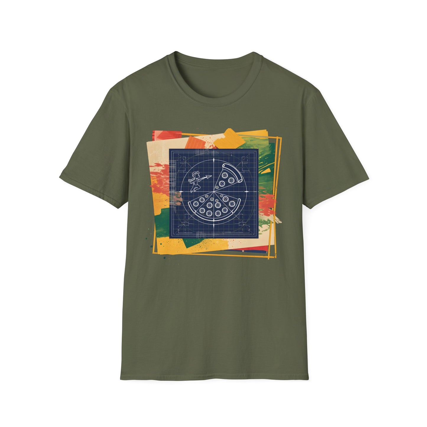 Blueprint Pizza Love - Abstract Geometric Art Food T-shirt