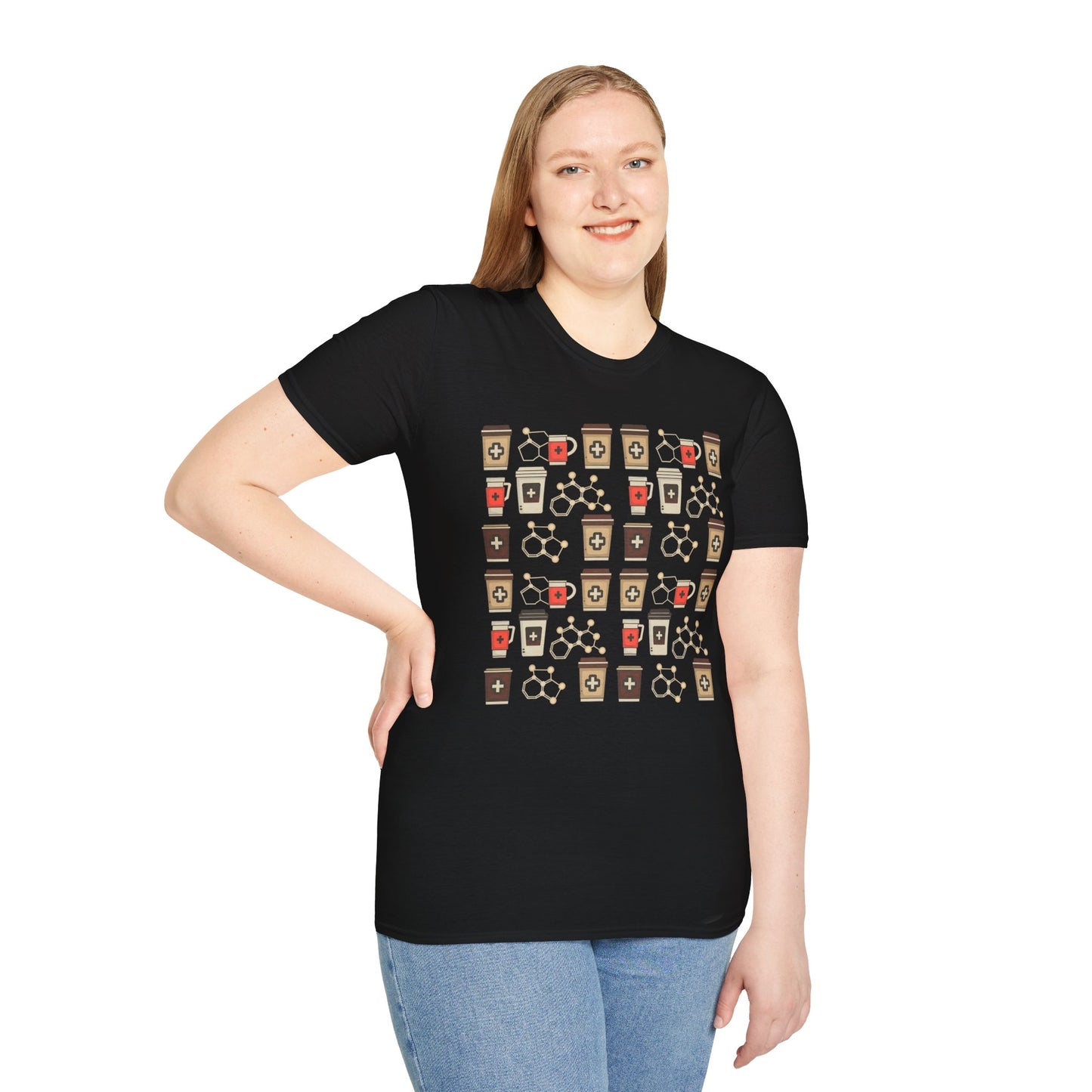Caffeine Molecule Coffee Pattern - Coffee Chemistry Beverage T-shirt