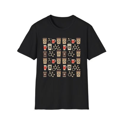 Caffeine Molecule Coffee Pattern - Coffee Chemistry Beverage T-shirt