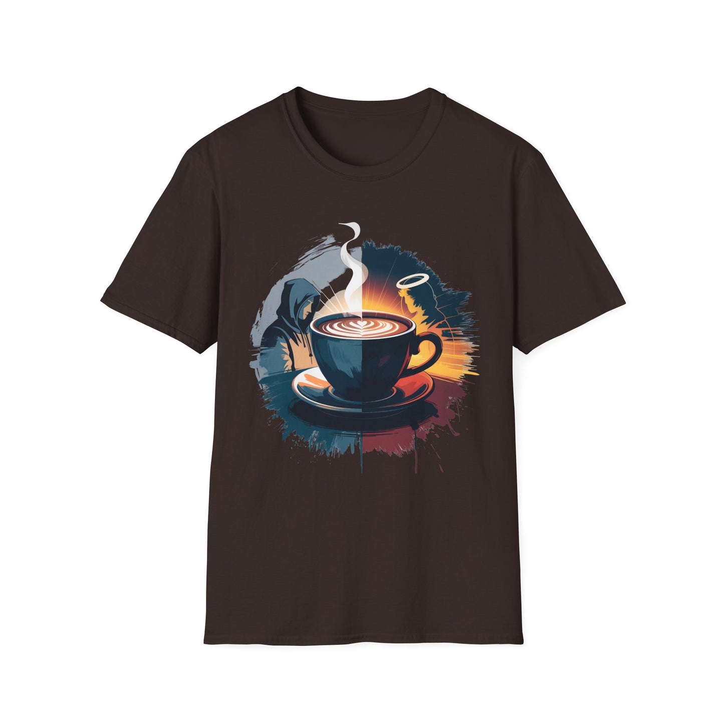 Duality of Coffee - Artistic Angel and Demon Beverage T-shirt