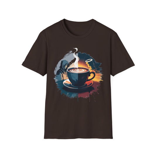 Duality of Coffee - Artistic Angel and Demon Beverage T-shirt