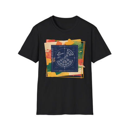 Blueprint Pizza Love - Abstract Geometric Art Food T-shirt