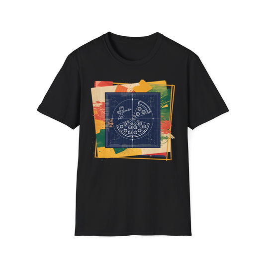 Blueprint Pizza Love - Abstract Geometric Art Food T-shirt