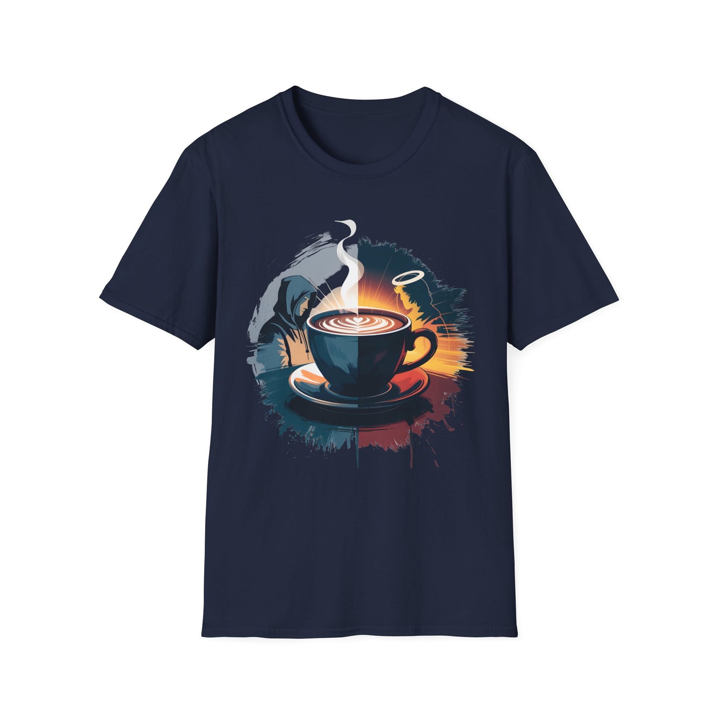 Duality of Coffee - Artistic Angel and Demon Beverage T-shirt