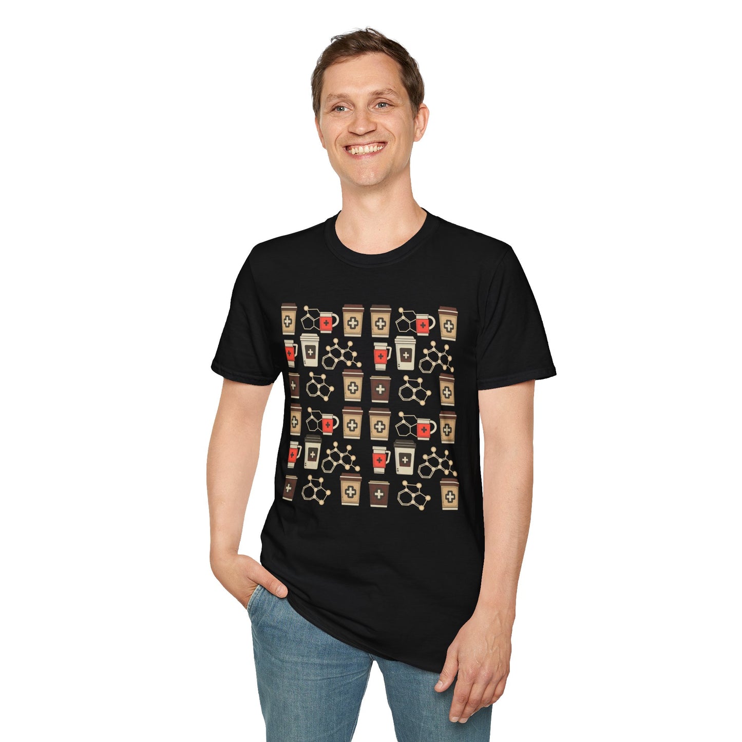 Caffeine Molecule Coffee Pattern - Coffee Chemistry Beverage T-shirt