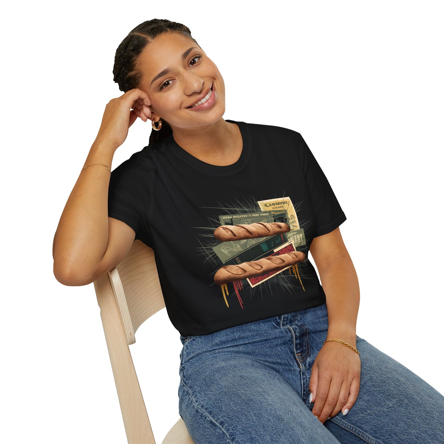 Rebel Baguette - Retro Punk Food Art Bakery T-shirt