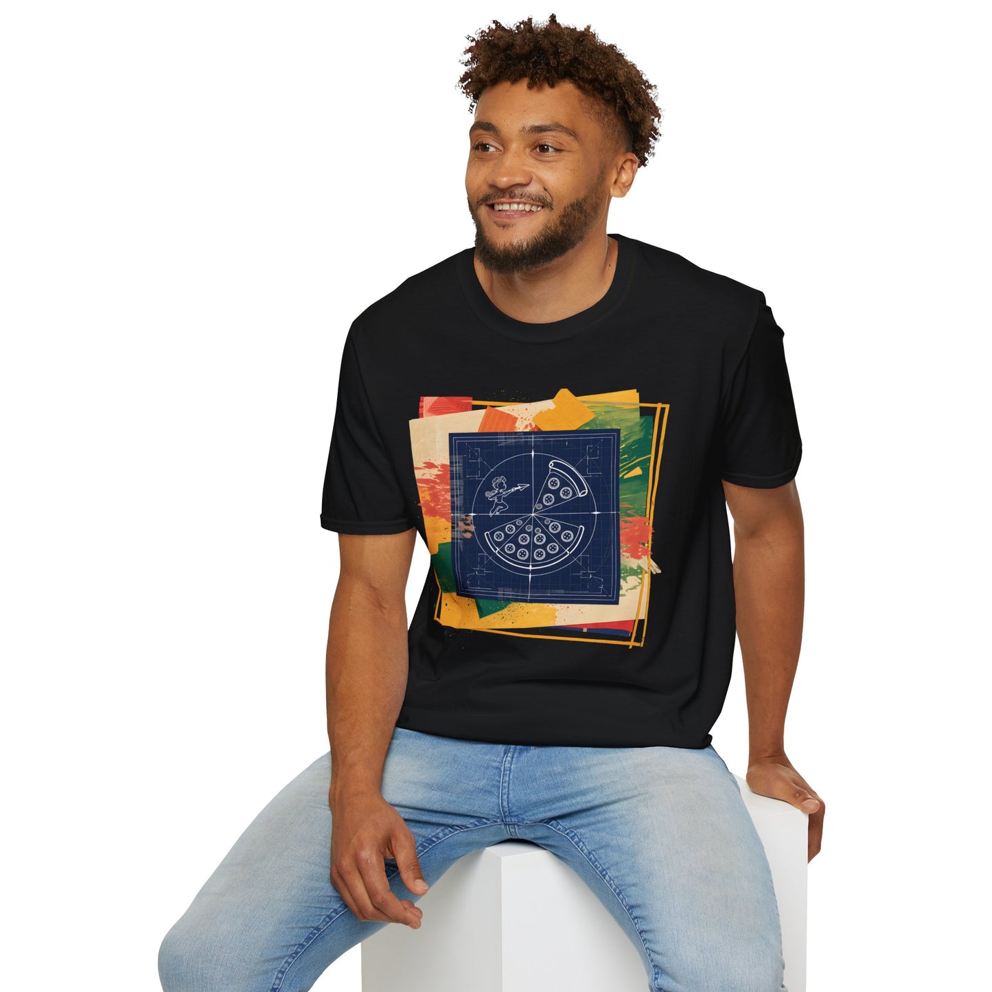 Blueprint Pizza Love - Abstract Geometric Art Food T-shirt