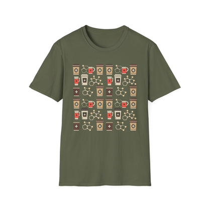 Caffeine Molecule Coffee Pattern - Coffee Chemistry Beverage T-shirt