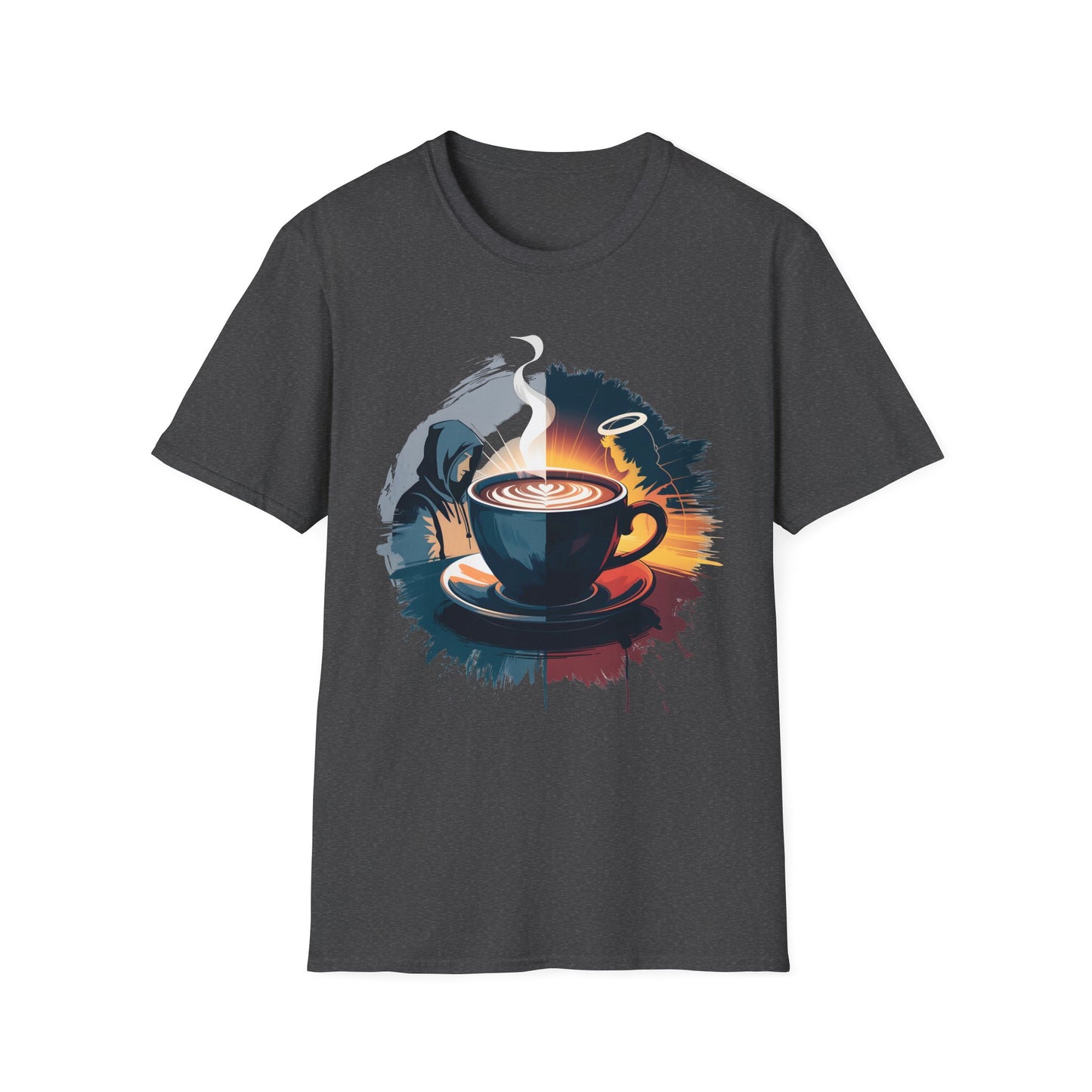 Duality of Coffee - Artistic Angel and Demon Beverage T-shirt