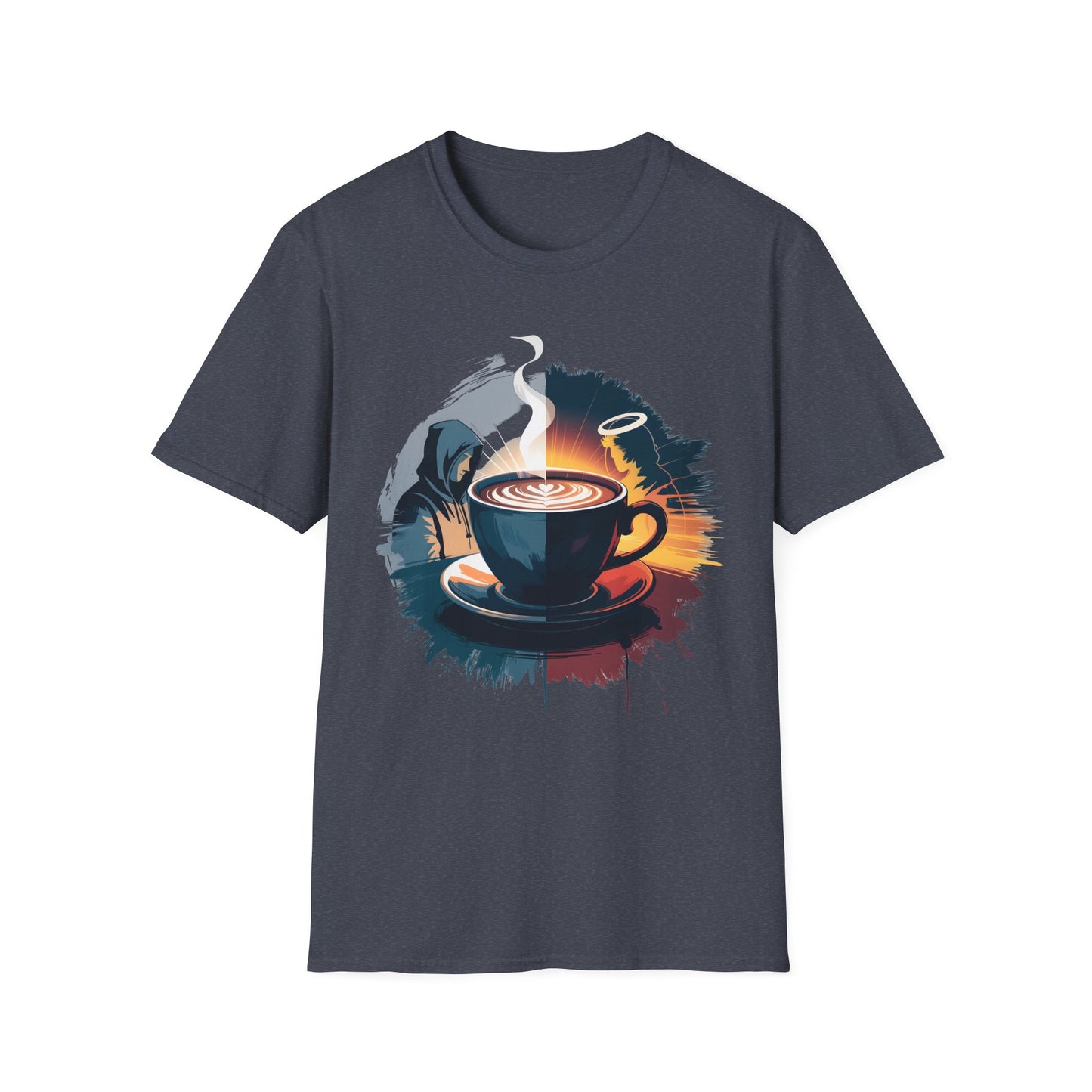 Duality of Coffee - Artistic Angel and Demon Beverage T-shirt
