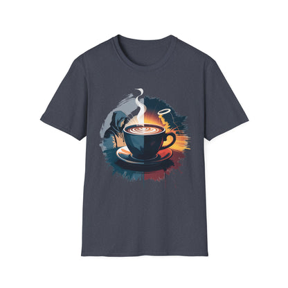 Duality of Coffee - Artistic Angel and Demon Beverage T-shirt