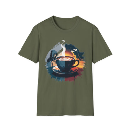 Duality of Coffee - Artistic Angel and Demon Beverage T-shirt