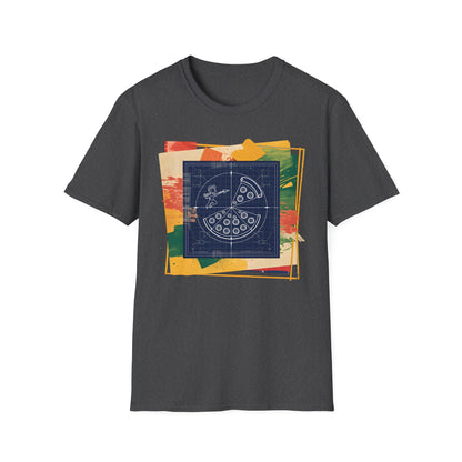 Blueprint Pizza Love - Abstract Geometric Art Food T-shirt