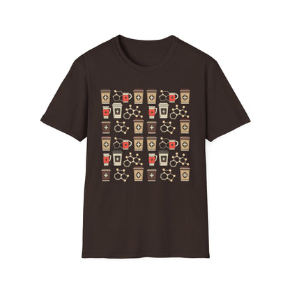 Caffeine Molecule Coffee Pattern - Coffee Chemistry Beverage T-shirt