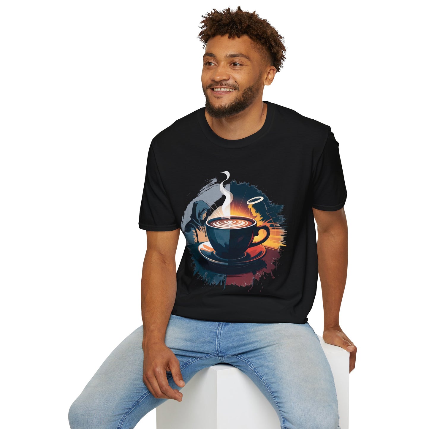 Duality of Coffee - Artistic Angel and Demon Beverage T-shirt